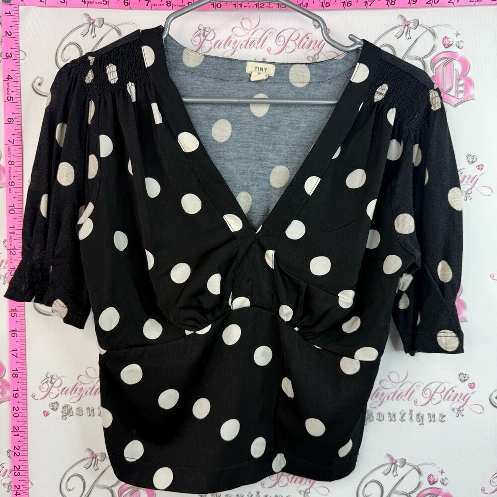 Tiny T-shirt dotted top shirt blouse Polka Dot V-Neck Blouse - Black/White -